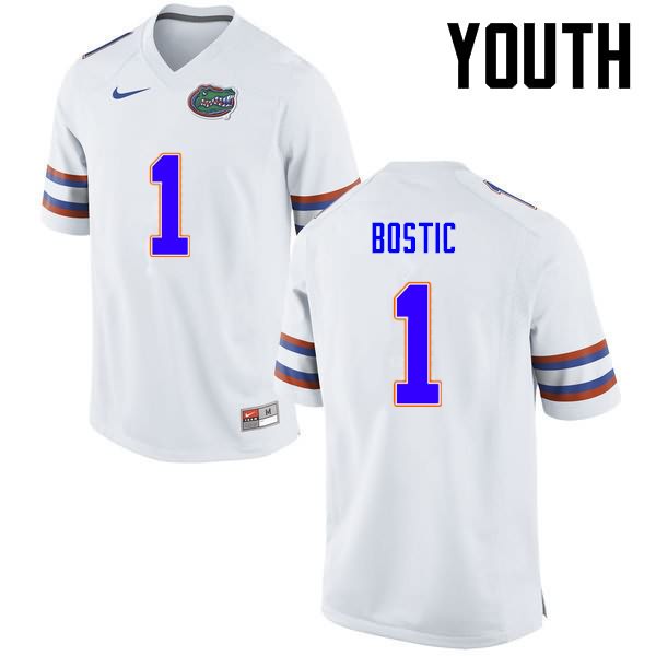 NCAA Florida Gators Jonathan Bostic Youth #1 Nike White Stitched Authentic College Football Jersey OFB3264XS